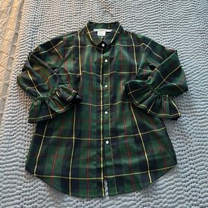 PERFECT FOR THE HOLIDAYS! GRETCHEN SCOTT PLAID BLOUSE - SIZE XL! 🍾🥂🍁🦃🎄🎅🏻